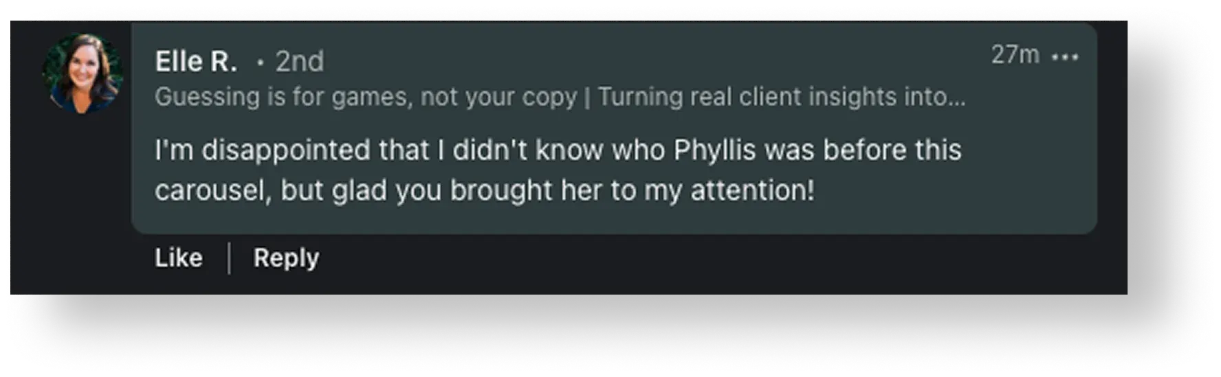 LinkedIn testimonial praising the Ghetto Country Brandmother rebrand, screenshot 12 of 12