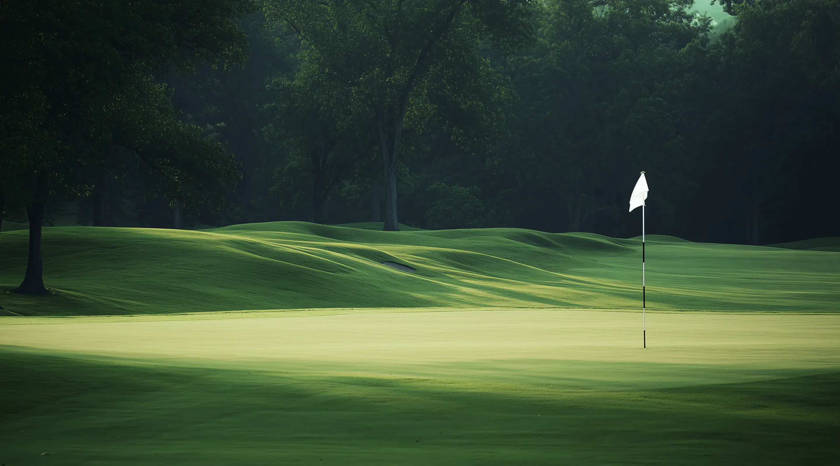 Wide shot of a premium golf course with undulating greens