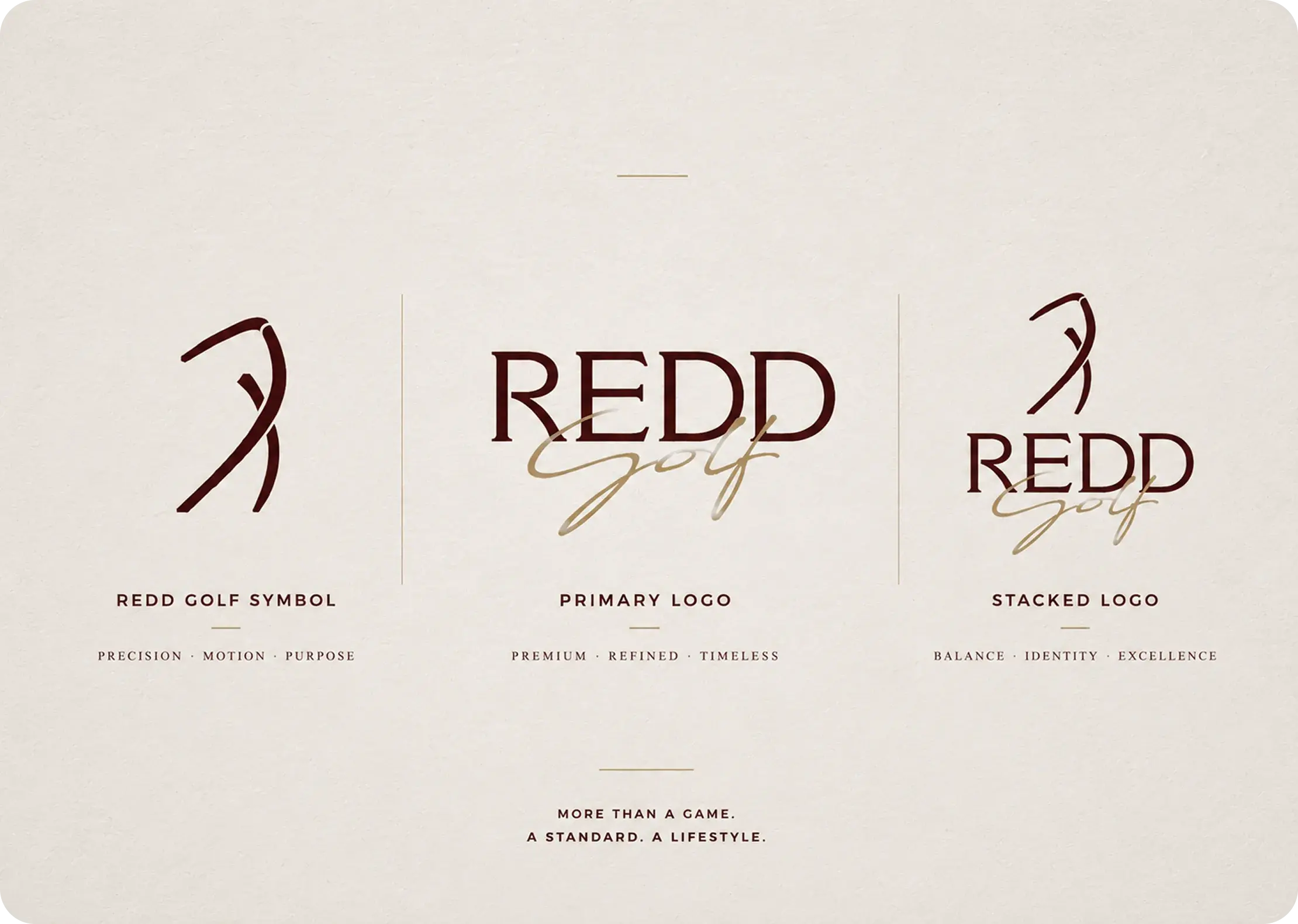 Redd Golf logo plate: symbol, primary logo, and stacked lockup