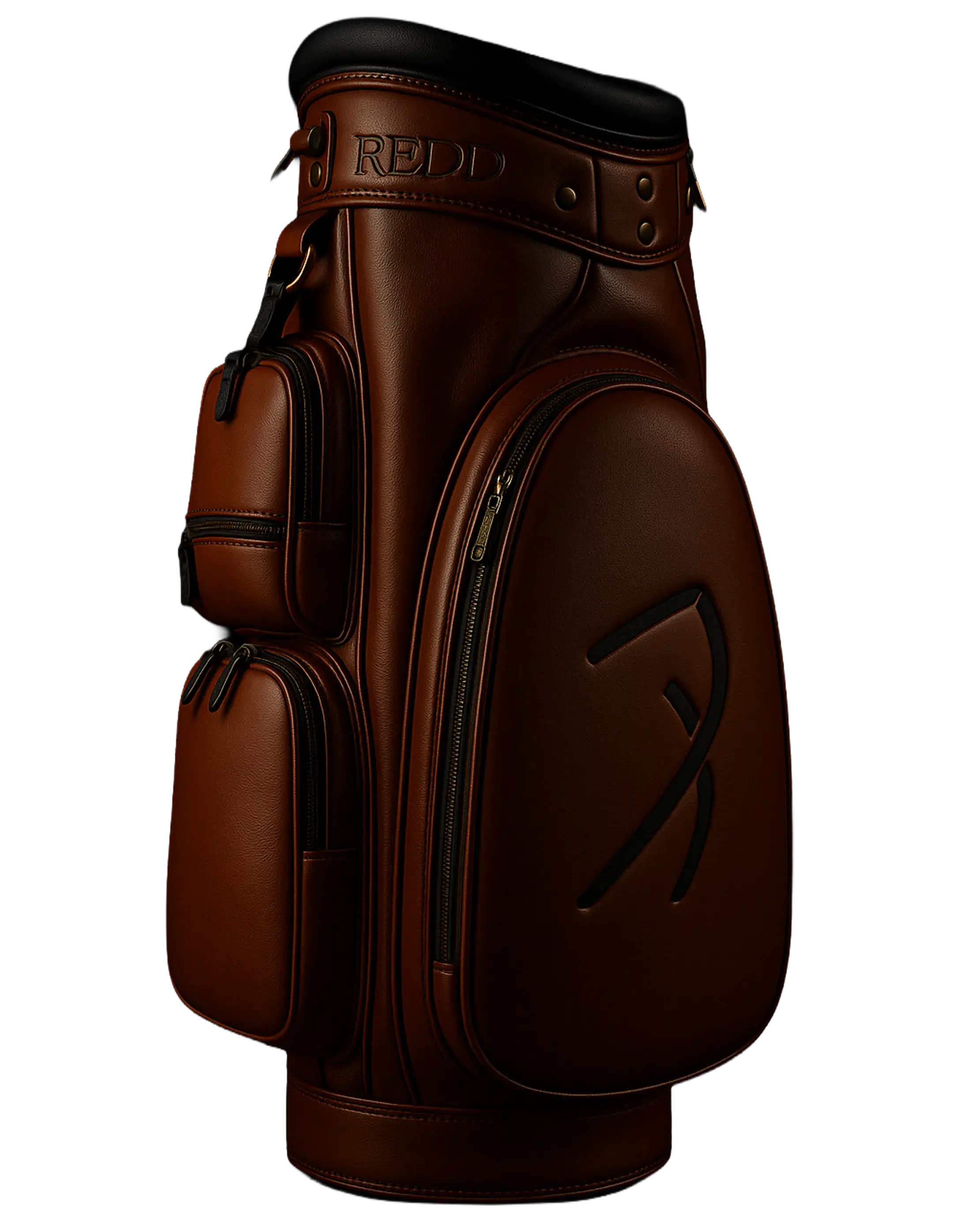 Leather Redd Golf staff bag with the embossed symbol
