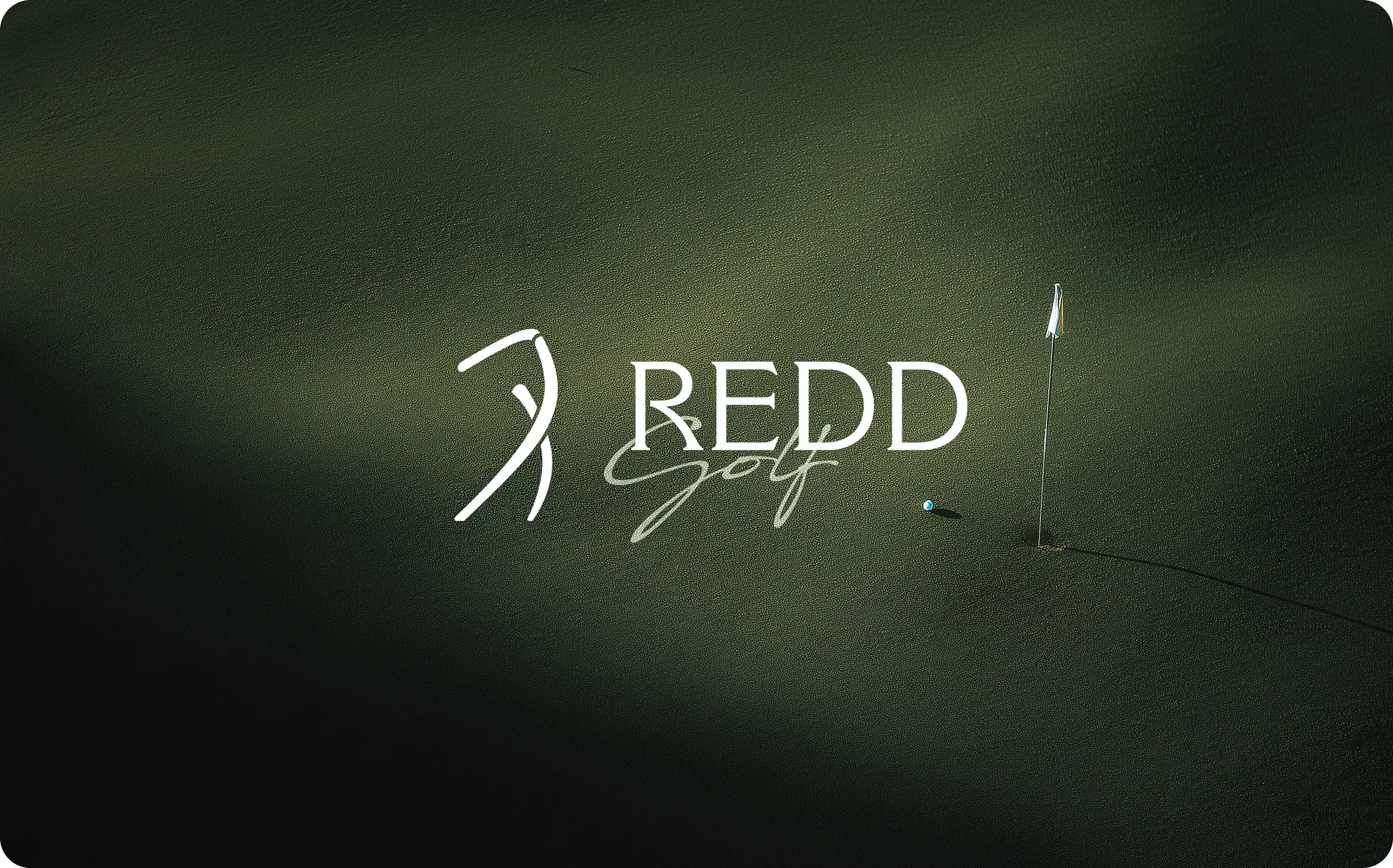 Redd Golf brand identity over an aerial golf-green still, by The Shadow Legacy