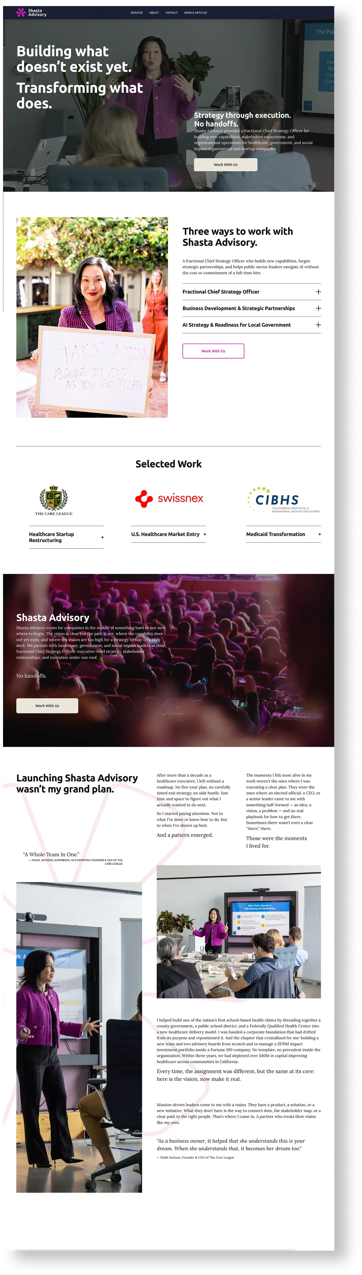 Full-page capture of shastaadvisory.com, first column