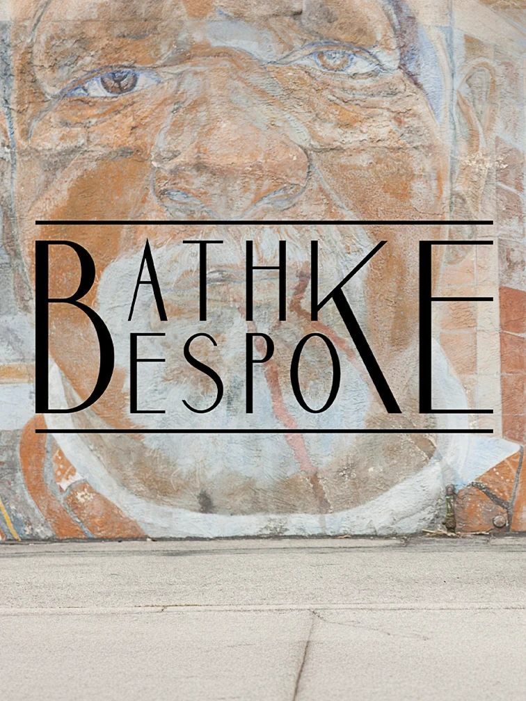 Bathke Bespoke strip card: wordmark over the campaign mural