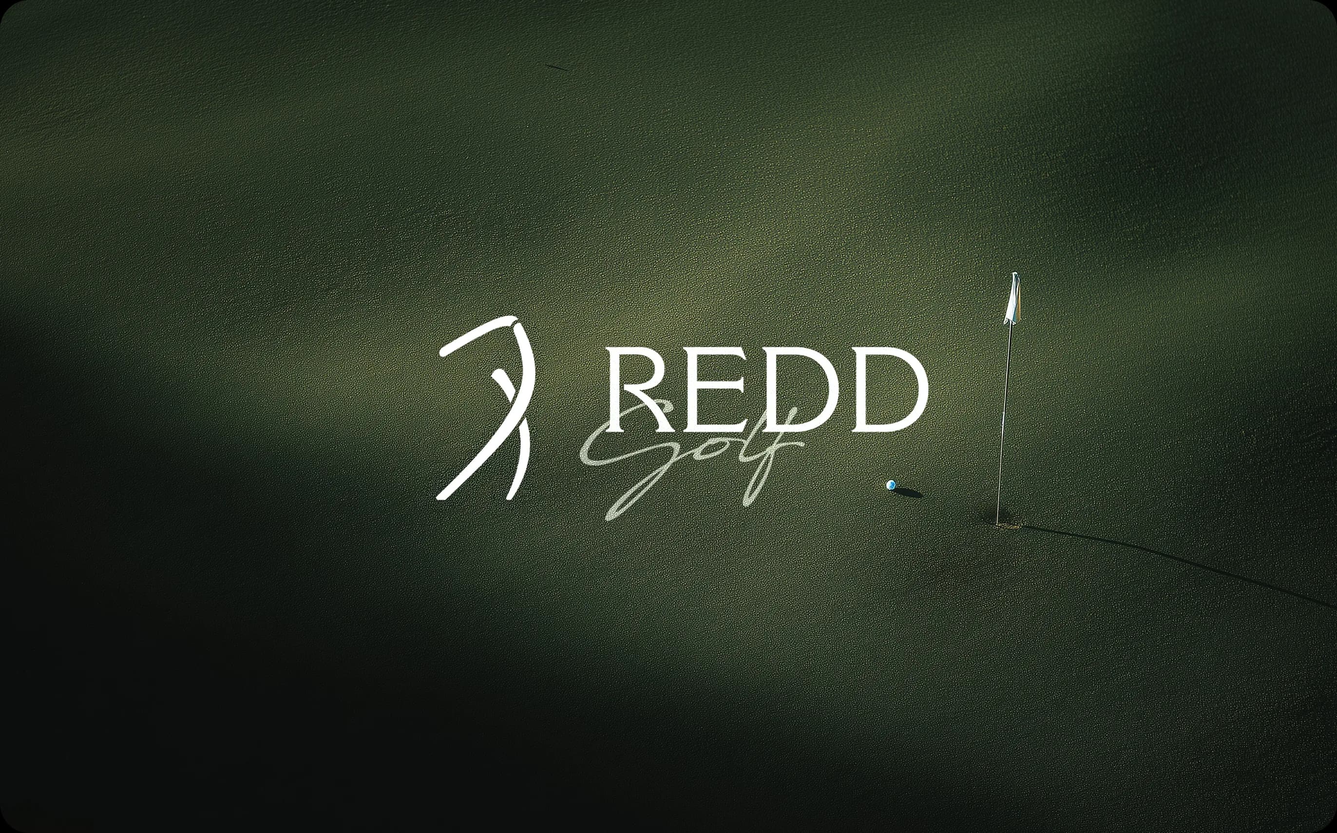 Redd Golf brand identity over an aerial golf-green still, by The Shadow Legacy