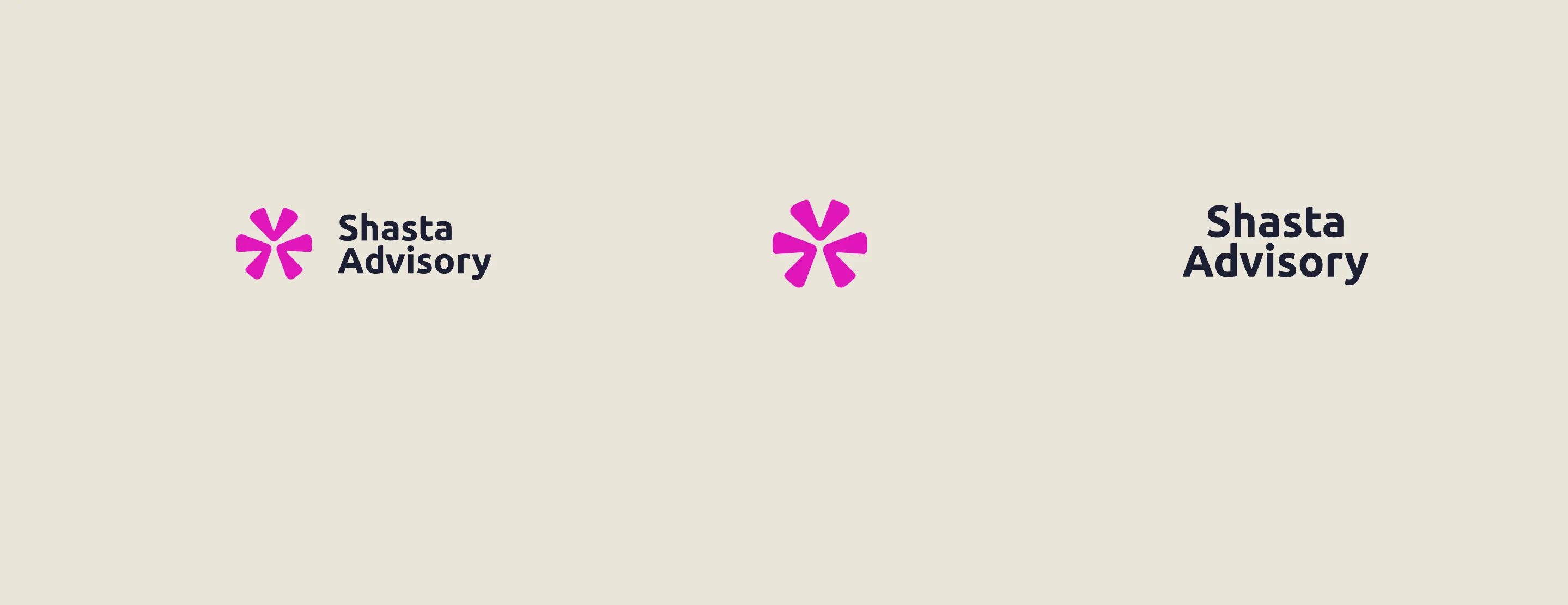 Three Shasta Advisory logo lockups on cream