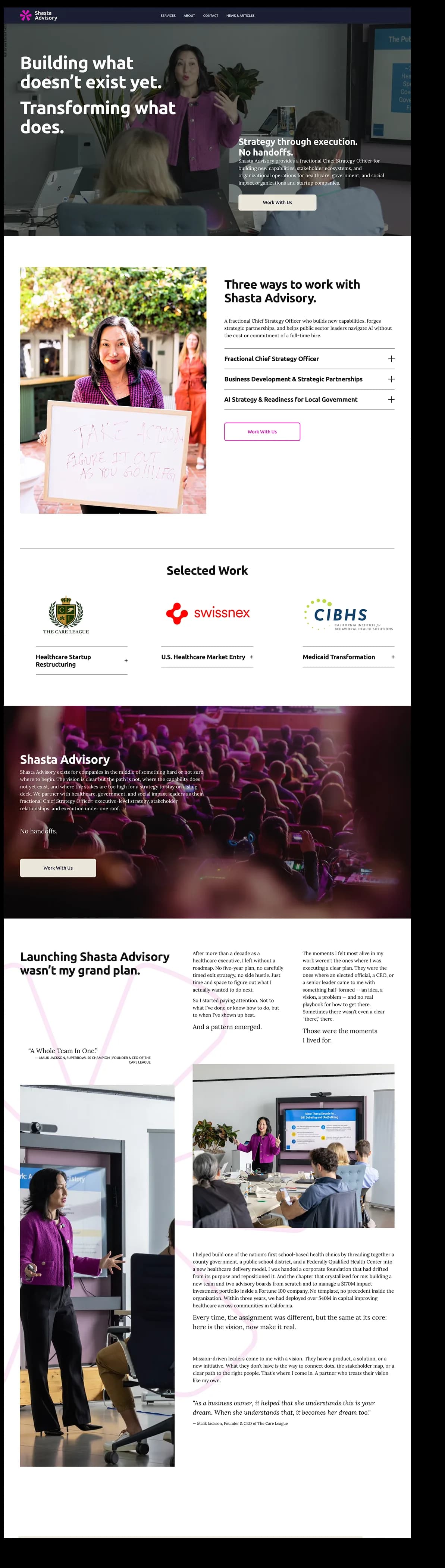 Full-page capture of shastaadvisory.com, first column