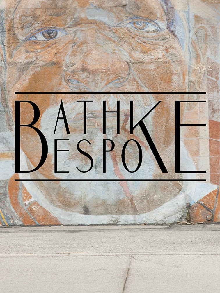 Bathke Bespoke strip card: wordmark over the campaign mural