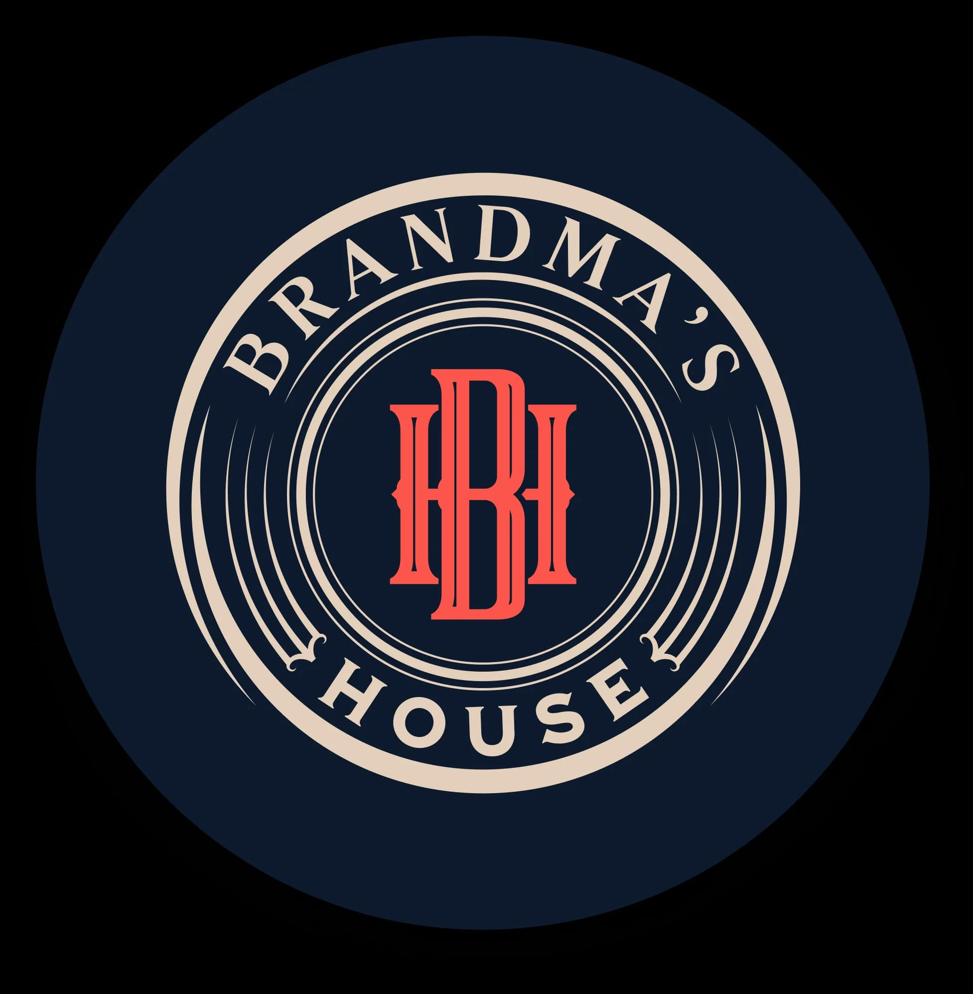 Ghetto Country Brandmother: circular Brandma's House badge mark in navy, cream, and coral