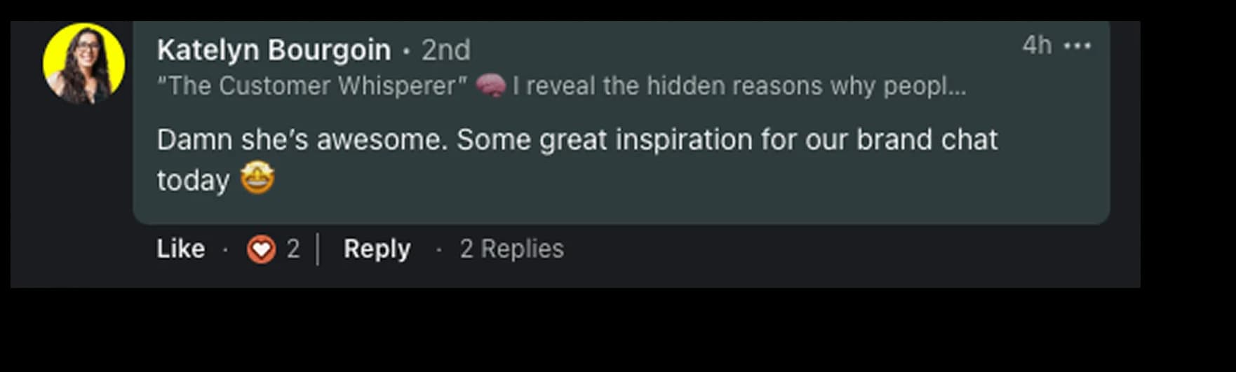 LinkedIn testimonial praising the Ghetto Country Brandmother rebrand, screenshot 10 of 12