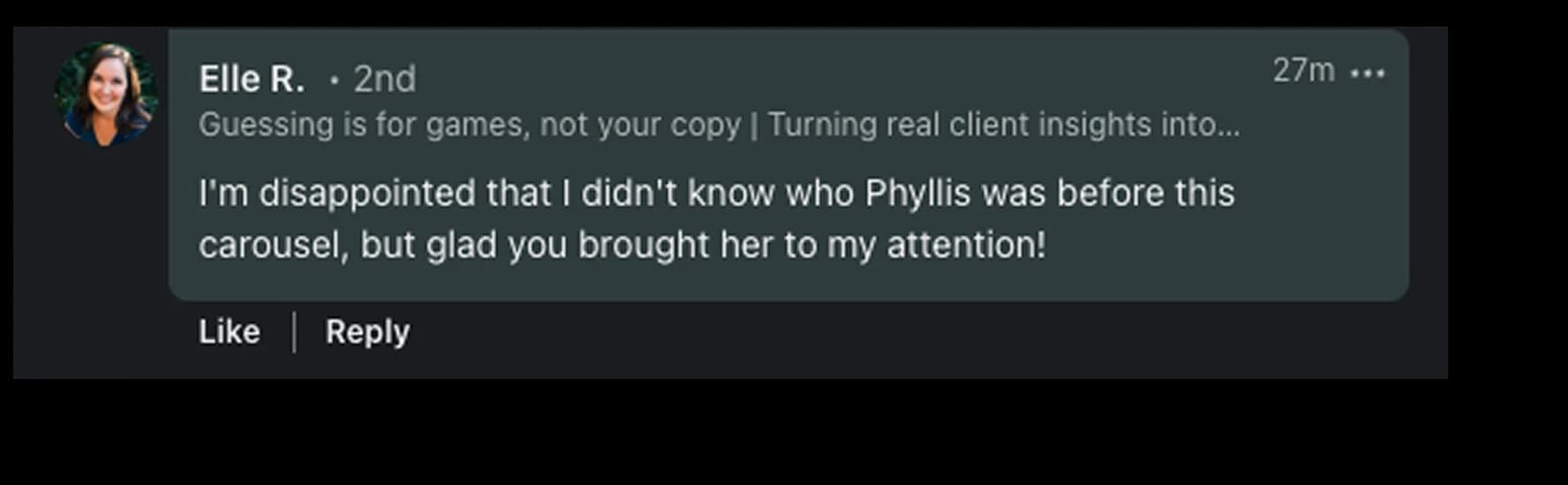 LinkedIn testimonial praising the Ghetto Country Brandmother rebrand, screenshot 12 of 12