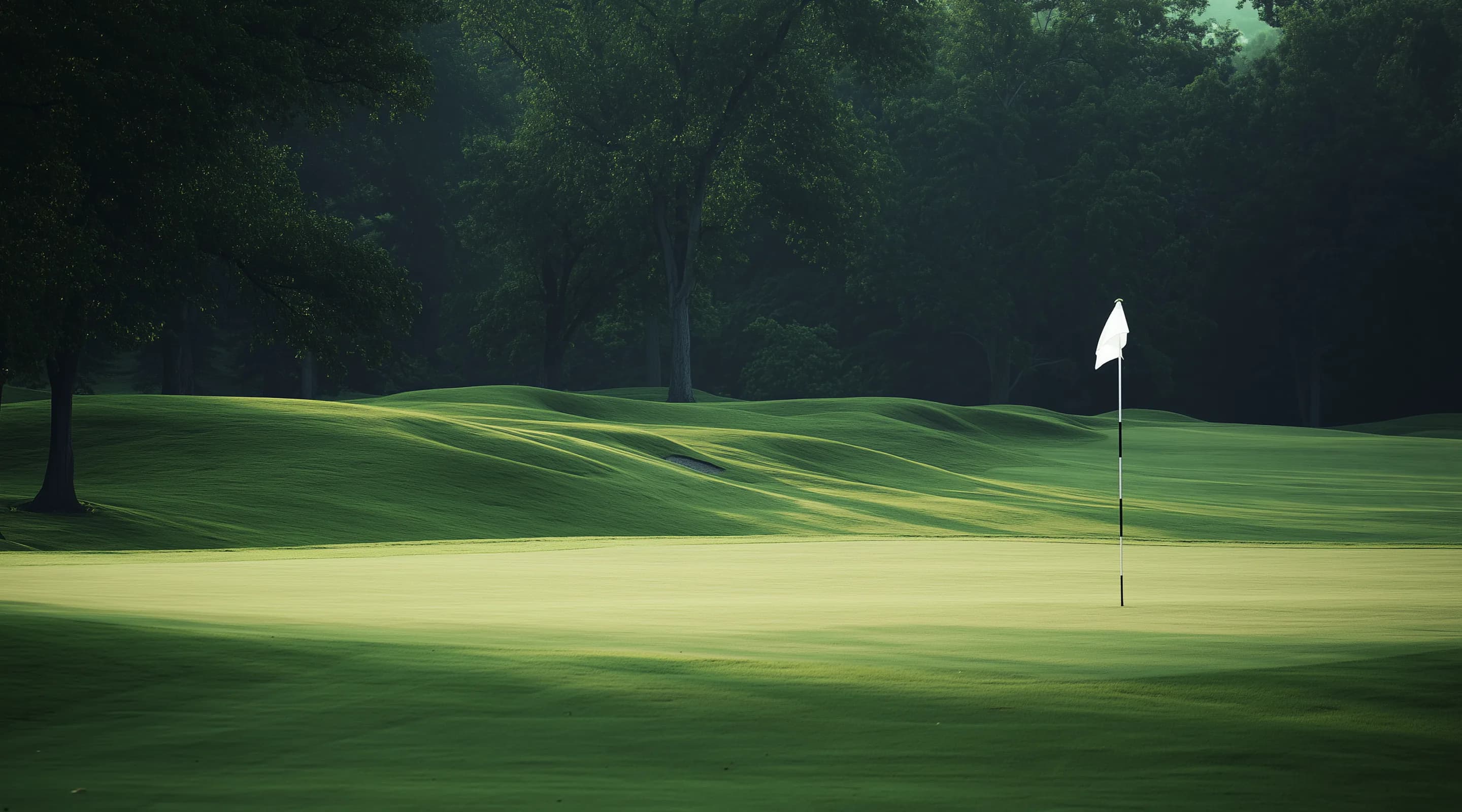 Wide shot of a premium golf course with undulating greens