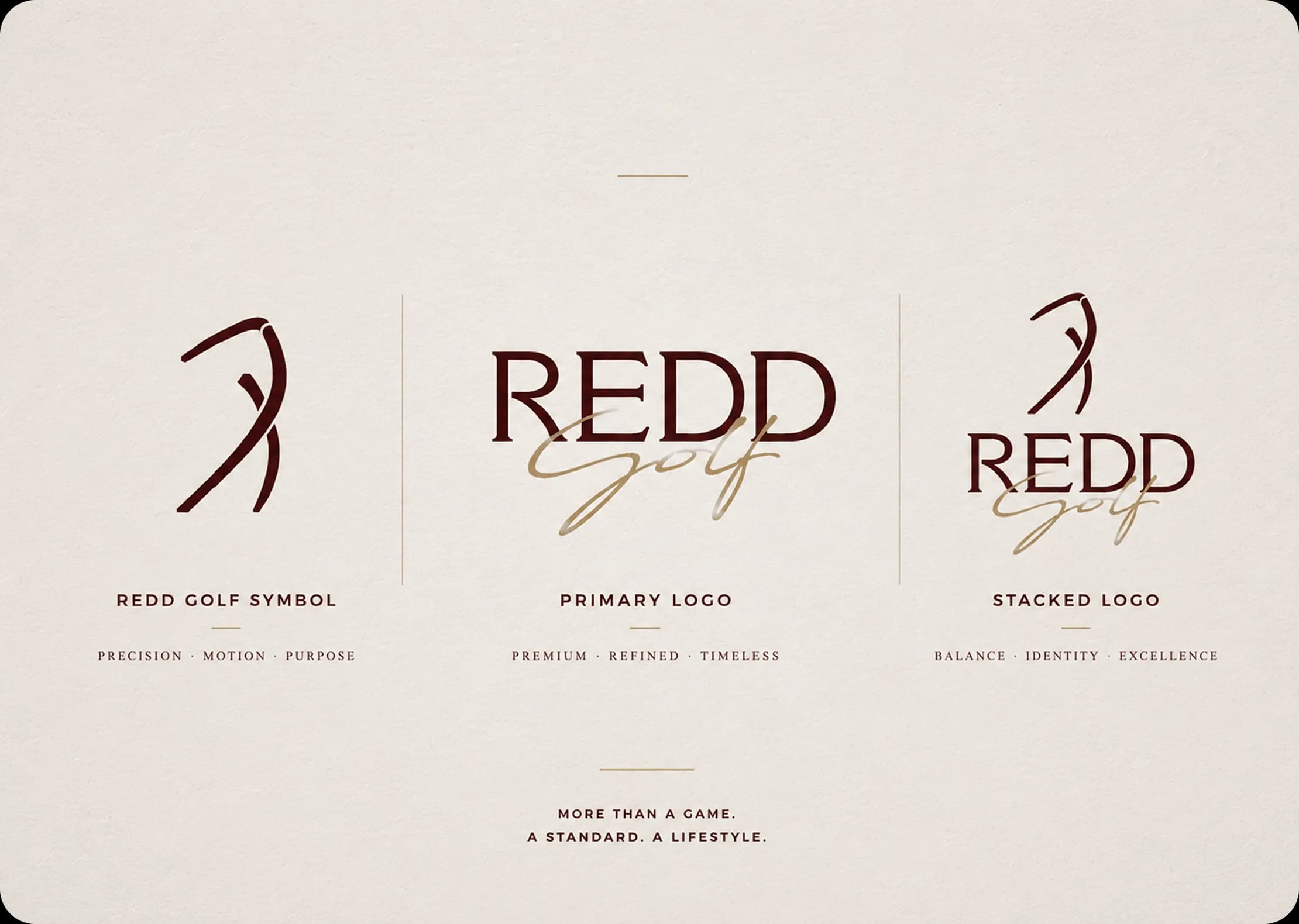 Redd Golf logo plate: symbol, primary logo, and stacked lockup