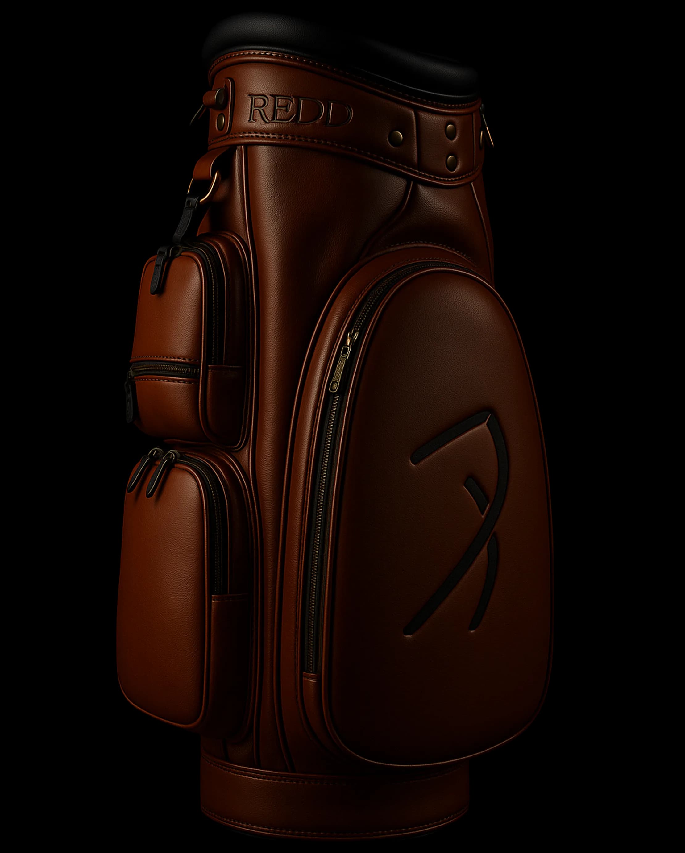 Leather Redd Golf staff bag with the embossed symbol