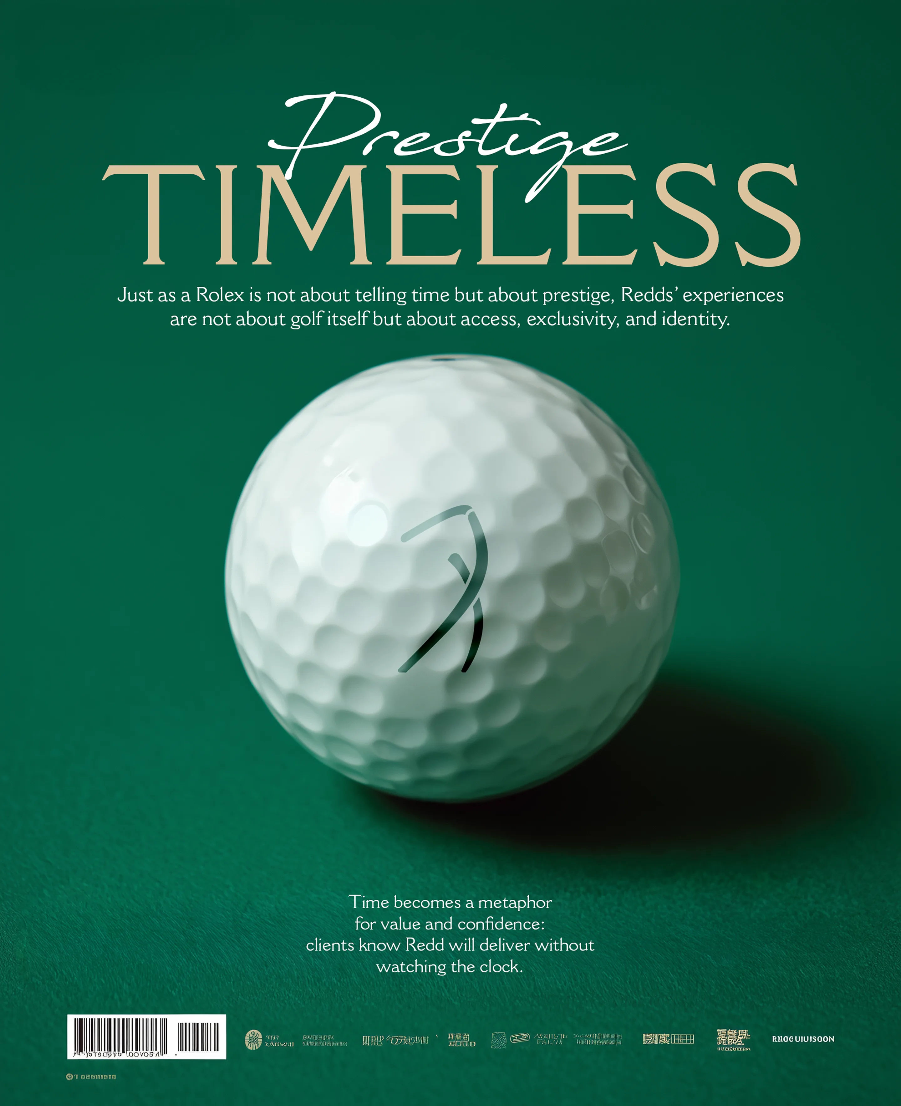 Redd Golf magazine cover: white golf ball with the symbol on green